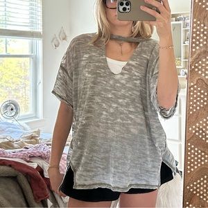 Free people cut out T-shirt green distressed.